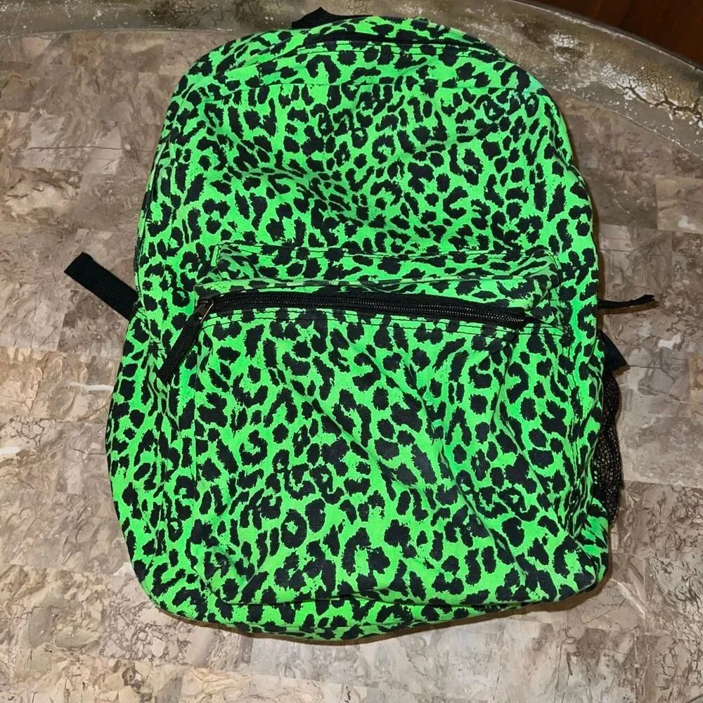Green leopard backpack small book bag canvas